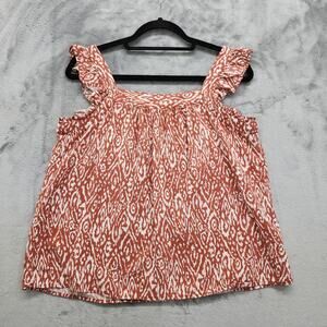 Ecothreads Top Womens M Rust Brown Linen Blend Ruffle Strap Square Neck Tank Top